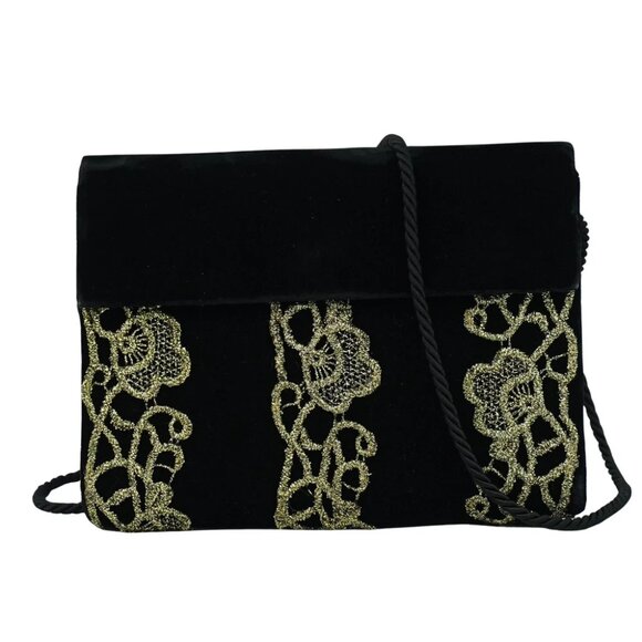 FENDI Velvet Shoulder Crossbody Bag Black Gold - Picture 1 of 10
